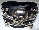 Black Leather Skull & Crossbones Studded Wristband