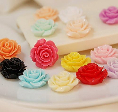 DIY Mixed Lots Resin Rose Flowers Cabochons Cameo Flat 18x9mm Multicolor (50pcs)