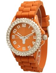 Officially Licensed Womens Silicone College Watch with Rhinestones - Texas Longhorns - Orange Band!