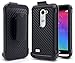 LG Sunset L33L Case, NageBee - LG Sunset L33L Hybrid Armor Stand Case Rugged Layered Design Carbon Fiber with Holster Belt Clip for LG Sunset L33L (Carbon Fiber Holster Black)
