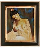 Art Reproduction Oil Painting - Picasso Paintings: Maternity (Artist Interpretation) with Opulent Frame - Dark Stained Wood with Gold Trim - 29 X 33 - Hand Painted Framed Canvas Art