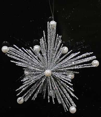 6 - 4" Silver Glittered Star Snowflakes Winter Wedding Favors or Ornaments