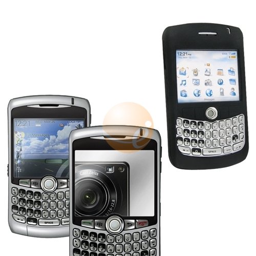 Mirror Screen Protector + Black Silicone Skin Case for Blackberry Curve 8300 / 8310 / 8320 / 8330
