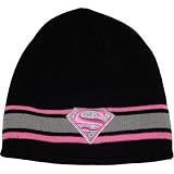 Supergirl Pink & Silver Embroidered Logo Reversible Beanie Cap