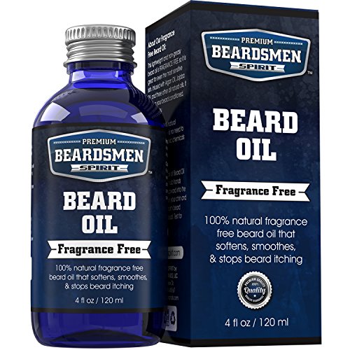 Beard Oil and Conditioner - FRAGRANCE FREE - HUGE 4 oz Bottle - 100% Natural - Softens Your Beard and Stops Itching - With Five Nourishing All Natural Oils Including Argan Oil and Jojoba Oil!