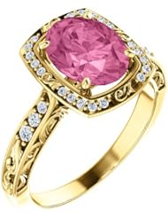 14K Yellow Gold 9.00x7.00mm Oval Cut Chatham Created Pink Sapphire and Diamond Ring -- LIFETIME WARRANTY