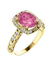 10K Yellow Gold 9.00x7.00mm Oval Cut Chatham Created Pink Sapphire and Diamond Ring -- LIFETIME WARRANTY