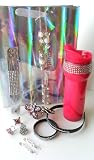 Rhinestone Bling Bling Gift Set with 11 Pieces including Hot Pink Travel Coffee Tea Mug, Rhinestone Bracelet & Bangle, Rhinestone Necklace & Earrings, & Rhinestone Rings & More