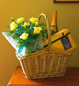 Champagne Chocolates Cream Rose Basket Champagne Chocolates Cream Rose Basket