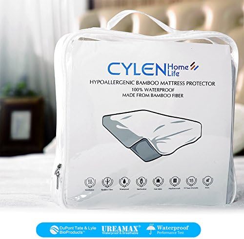 CYLEN HOME- DuPont Certified Bamboo Infused Luxury Viscose Rayon Waterproof Mattress Protector- Hypoallergenic Cooling