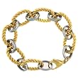 Stainless Steel 24k Plated 2-Tone Textured Rope and Polished Rolo Link Bracelet 8.75 inches Bucasi