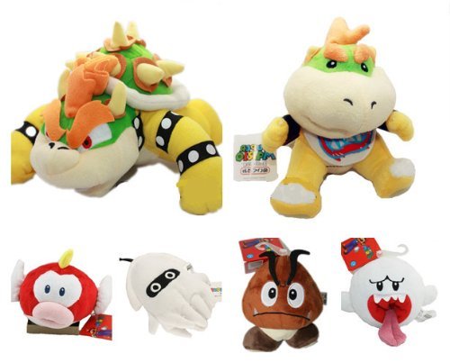 6pcs Super Mario Plush Goomba Boo Ghost Cheepap Blooper King Bowser Koopa SON Jr