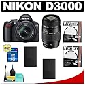 Nikon D3000 10MP Digital SLR Camera with 18-55mm f/3.5-5.6G AF-S DX VR Nikkor Zoom Lens with Tamron 70-300mm Di LD Zoom Lens (Nikon MT) + 16GB Card + (2x) EN-EL9a Battery + UV Filters + Cleaning Kit
