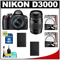 <strong><a href='http://www.it-firstcare.com/view_company.php?from=Nikon&pageid=1'>Nikon</a></strong> D3000 10MP Digital SLR Camera with 18-55mm f/3.5-5.6G AF-S DX VR Nikkor Zoom Lens with Tamron 70-300mm Di LD Zoom Lens (<strong><a href='http://www.it-firstcare.com/view_company.php?from=Nikon&pageid=1'>Nikon</a></strong> MT) + 16GB Card + (2x) EN-EL9a Battery + UV Filters + Cleaning Kit