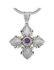 925 Silver & Amethyst Puffy Celtic Cross Pendant with 18k Gold Accents