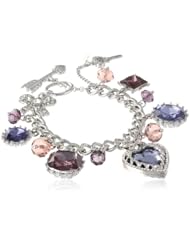 Betsey Johnson "Iconic Amethyst" Crystal Heart Multi-Charm Toggle Bracelet, 7.5"