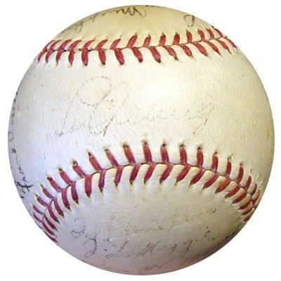 1936 New York Yankees Autographed/Hand Signed NL Harridge Baseball (21 Signatures) Gehrig DiMaggioPS