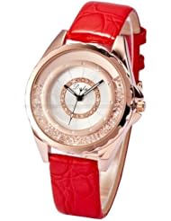 Crystal Rose Gold Watch Quartz Wrist Fashion Women Crystal New Bracelet Lady Analog RED Leather Band