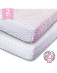 Baby Product: Crib Sheets Set - 2 Pack Pink - Fitted, Soft Jersey Cotton Crib Mattress Sheet - Baby Bedding in Pink Chevron & Polka Dot by Ziggy Baby - Best Baby Shower Gift for Girls - Ziggy Baby