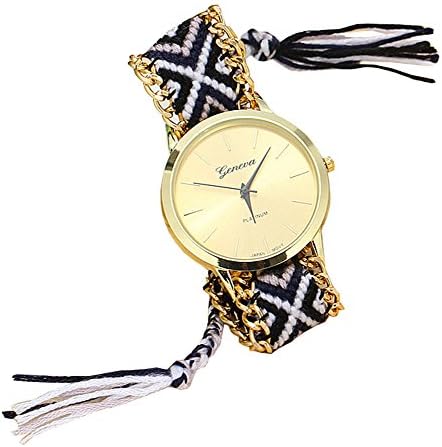 Soulvin Women Geneva Tribal Charm Watch Handmade Colorful Weave Wrist Bracelet Watch Black