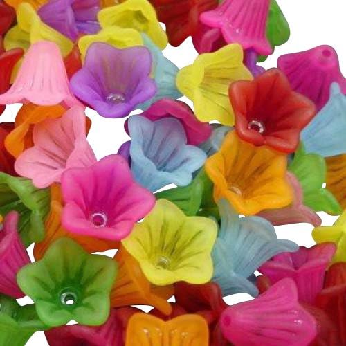 Pandahall 100 Pcs Mixed Color Frosted Acrylic Beads, Flower, about 15mm wide, 10mm long, hole: 1.5mm