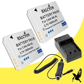 Two Halcyon 1600 mAH Lithium Ion Replacement Battery and Charger Kit for Canon PowerShot SX260 HS 12.1 MP Digital Camera and Canon NB-6L