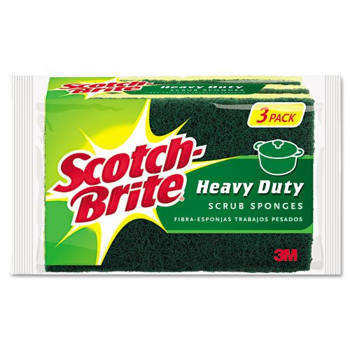 Scotch-Brite Products - Scotch-Brite - Heavy-Duty Scrub Sponge, 4 1/2 x 2 7/10 x 6/10 Green/Yellow, 3/Pack - Sold As 1 Pack - Removes tough, baked-on messes 50% faster than other competitive sponges.