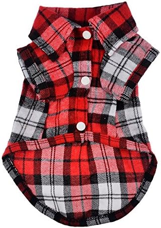 YZXR Pet Dog Short-sleeved Plaid Shirt Spring Summer Costume (Red plaid, L)