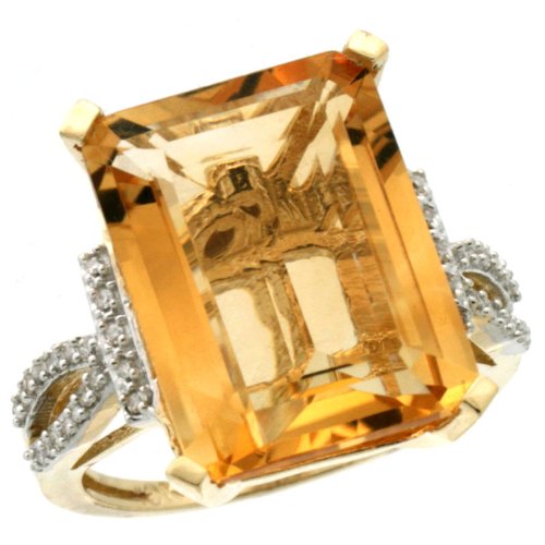 10k Gold ( 16X12 mm ) Large Stone Engagement Citrine Ring w/ 0.144 Carat Brilliant Cut Diamonds & 14.00 Carats Emerald Cut Stone, 11/16 in. (17mm) wide, size 5.5