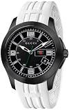 Gucci Men`s YA126204 G Timeless Black Dial White Rubber Strap Watch