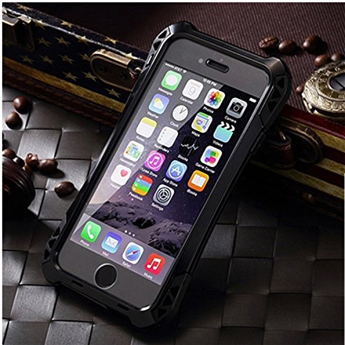 iPhone 6S Case,Truevaluetech Newest Gorilla Glass Aluminum Alloy Metal Extreme Shockproof Military Bumper Heavy Duty Sturdy Protective Cover Shell Case for Apple iPhone 6S (BLACK+BLACK)
