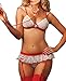 Amilia Sling Sheer Naughty Nurse Uniform Sexy Lingerie Set with Garter Net Stocking,Red,Medium