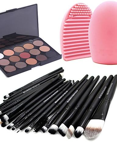 Usw 20pcs Makeup Brushes Set Eyeshadow Eyeliner Lip Brush Tool+15Colors Matt Eyeshadow Palette+1PCS Brush Cleaning Tool , black