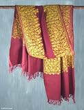 Wool shawl, 'Wine Floral Drama'