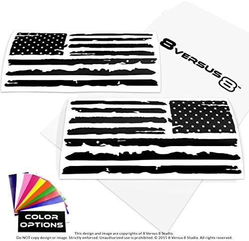 Distressed Flag Decal Sticker - Quantity: 2 - Indoors or Outdoors - Cars, Laptops, Walls, Windows, etc. (13" wide x 6.5" tall, Black)