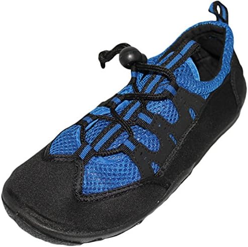 Unisex Men's / Women's water shoes aqua slippers with Drawstring closure for secure and easy fit (Men 4 / Women 6, Black / Blue)