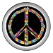 Silver Wall Clock of Peace Symbol with Flowers in 60s Colors