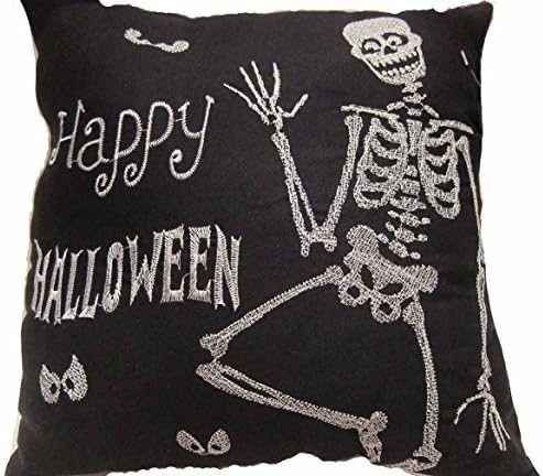 Spooky Village Happy Halloween Skeleton 12" x 12" Decorative Throw Pillow