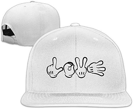 LOVE Cartoon Mouse Hands Posture Adjustable Baseball Cap Snapback White