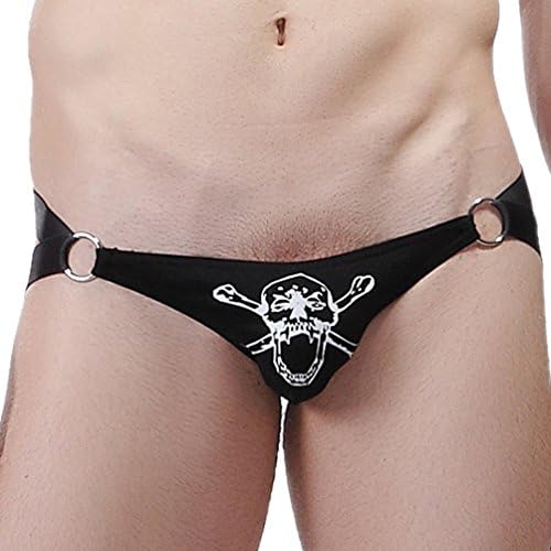 ZIHAN Men's Cotton Skull Printed Stretch Thong Briefs Small Black