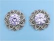 Sterling Silver Earrings with Marcasite with Lavender CZ - 16mm