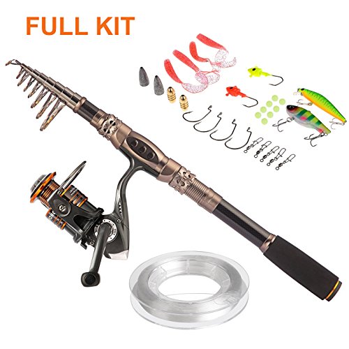 PLUSINNO Spin Spinning Rod and Reel Combos Carbon Telescopic Fishing Rod with Reel Combo Sea Saltwater Freshwater Kit Fishing Rod Kit(1.8M 5.91FT Fishing Rod + Reel)
