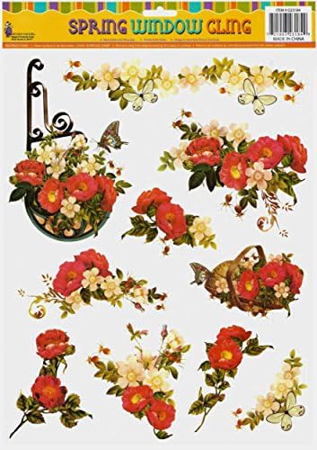 Spring Window Clings Roses Hanging Baskets