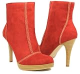 RED Faux Suede Sexy Stiletto Platform Booties Vegan