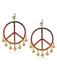 Betsey Johnson "St. Barts" Crystal Peace Sign Gypsy Hoop Earrings