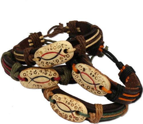 Leather Adjustable to Any Size Christian Fish Bracelet