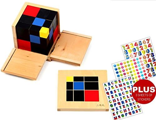INTELLITOYZ Montessori Trinomial Cube PLUS 3 sheets of stickers