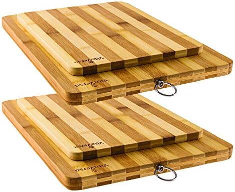 Beautiful Bamboo Wood Cutting Board &amp; Serving Platter Set: Thick &amp; Durable 2-Piece Wooden Bread Boards/Cheese Plates- 2 Pack (4)