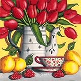 IMAGE OF Red Tulips MUSEUM WRAP CANVAS Print With Added Heavy BRUSHSTROKES Kathy Middlebrook 11x11
