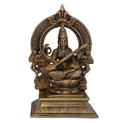 Goddess Saraswati Hindu Religious Brass Sculpture